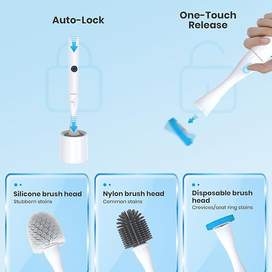 Miadore Electric Toilet Brush with Holder, Hands-Free Auto-Clamp Toilet Scrubber with 3 Replacement Heads (Silicone/Nylon/Disposable) and Gap Brush, Compact Bathroom Cleaning Set for RV