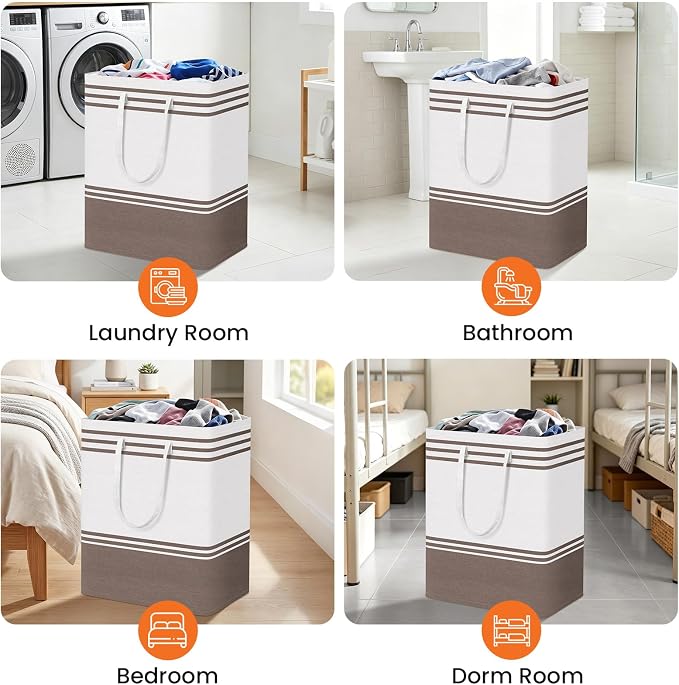 TranquilRelax 3-Pack Laundry Basket, Laundry Hamper, Khaki-125L | Freestanding&Water-Resistant Laundry Hamper, Collapsible Tall Clothes Hamper with Carry Handles for Clothes, Laundry Basket