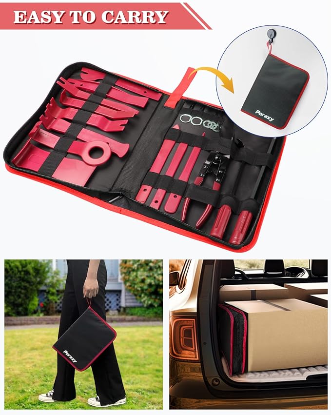 19Pcs Trim Removal Tool,Car Panel Door Audio Trim Removal Tool Kit, Auto Clip Pliers Fastener Remover Pry Tool Set with Storage Bag