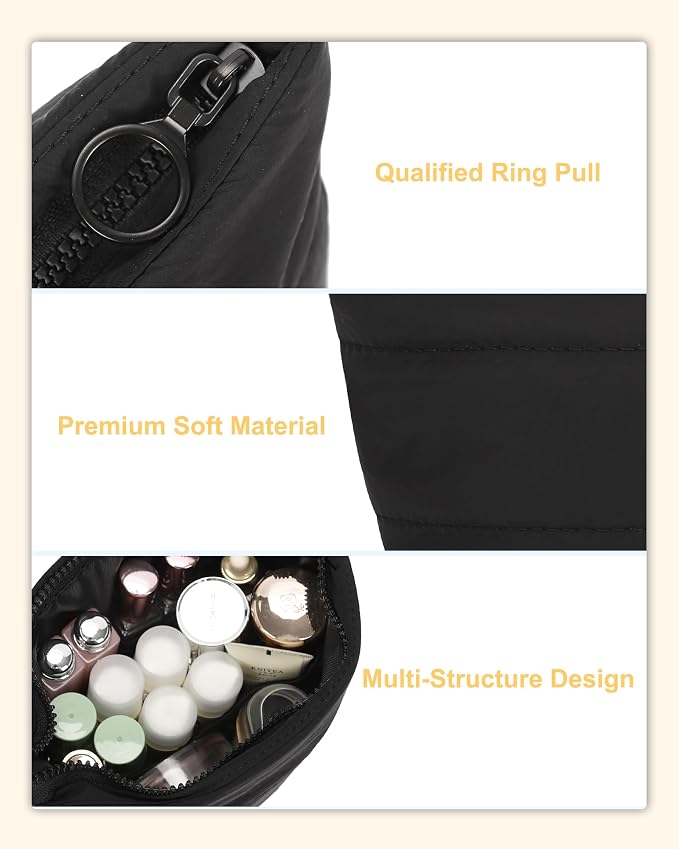 Relavel Mini Makeup Bag, Cute Toiletry Bag Organizer, Black | Smaller Cosmetic Pouch for Women, Portable Traveling Car Bag for Essentials with Compartment