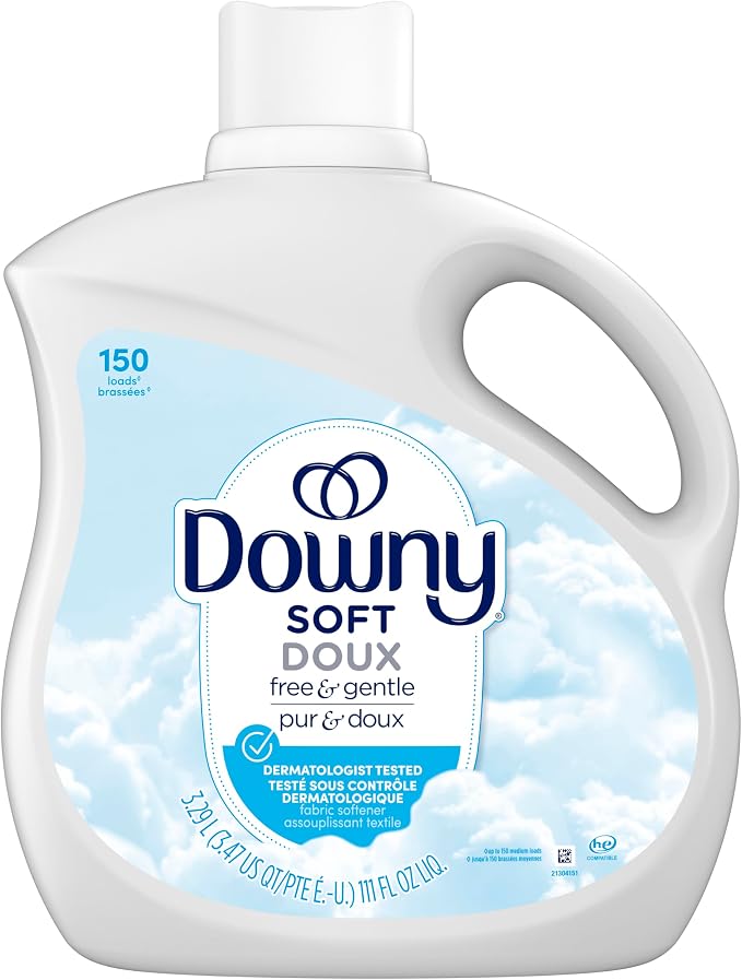 Downy Free & Gentle Liquid Fabric Softener, 111 fl oz, 150 Loads, Hypoallergenic, Sensitive Skin Friendly Fabric Conditioner Liquid