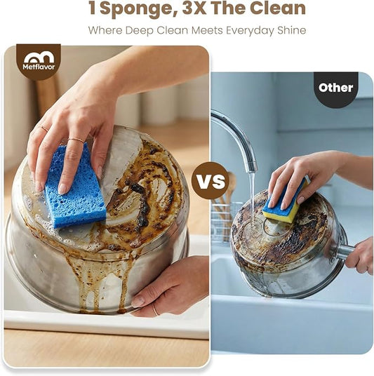 Metflavor Kitchen Sponges, 24 Count, Non-Scratch Scrub Sponge, Dual Sided Cleaning Sponges for Dishes, Kitchen, Bathroom