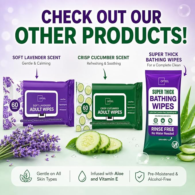 OPTEEL Adult Wipes for the Elderly – Extra Large 8x13, Pre-Moistened 240ct | Rinse-Free, Unscented, Super Soft, Aloe & Vitamin E Infused Disposable Washcloths for Personal Cleansing & Incontinence Care
