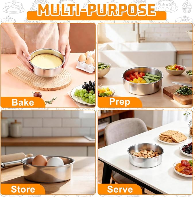 E-far 5 Inch Cake Pan Set of 3, Stainless Steel Small Round Baking Pans Tins for Layer Smash Birthday Cakes, Dishwasher & Oven Safe, Healthy & Non-toxic, Leak Proof & Mirror Polished