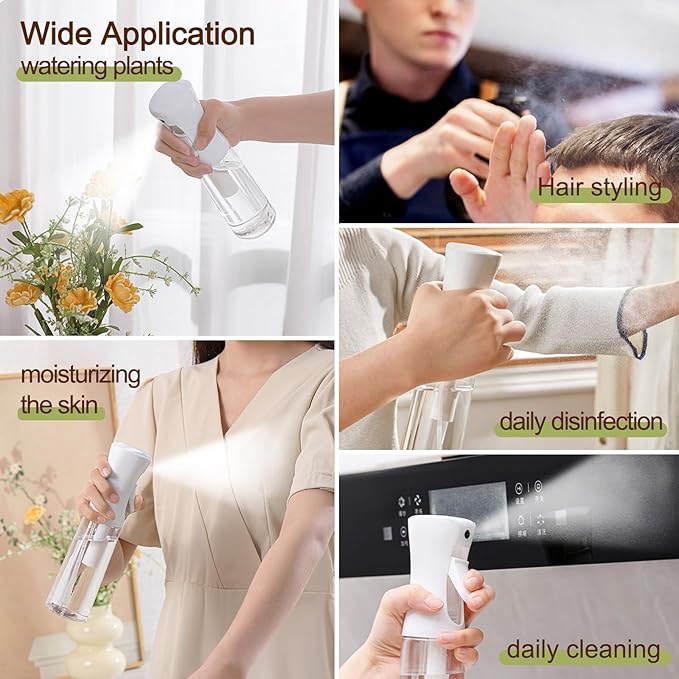 Fine Continously Mist Spray Bottle (10.1oz/300ml) for Body moisturizer Hair styling Cleaning Garden plant care etc.,Hair Mister Misting Continuous Mist Spray Bottle,2Pcs (Black+Black)