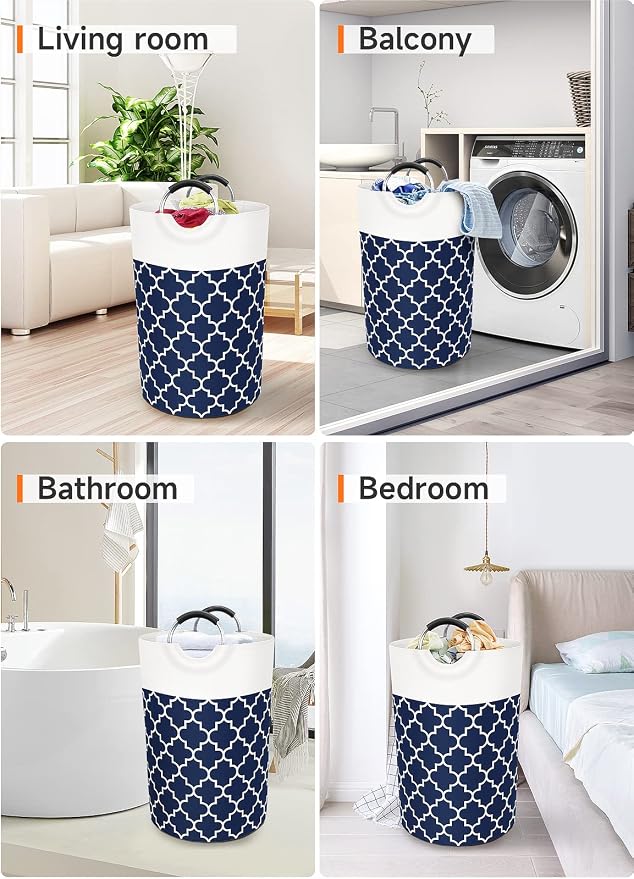Large Laundry Basket 75L Tall Collapsible Hamper with Handles for Dorm Blue | Freestanding Laundry Hamper, Waterproof Dirty Clothes Storage Bag for College, Bathroom, Foldable Washing Bin for Travel