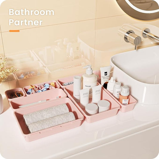 A-LuGei ใ๐ฎ๐ด๐ฃ๐๐ฆใ ใ๐ฑ๐ฆ๐ถ๐๐ฒใ Pink Drawer Organizer, Makeup organizer, ใHolds 177 Itemsใ Bathroom Organizers and Storage, Plastic Desk Organizer Divider, Organizer Bins for Office Vanity