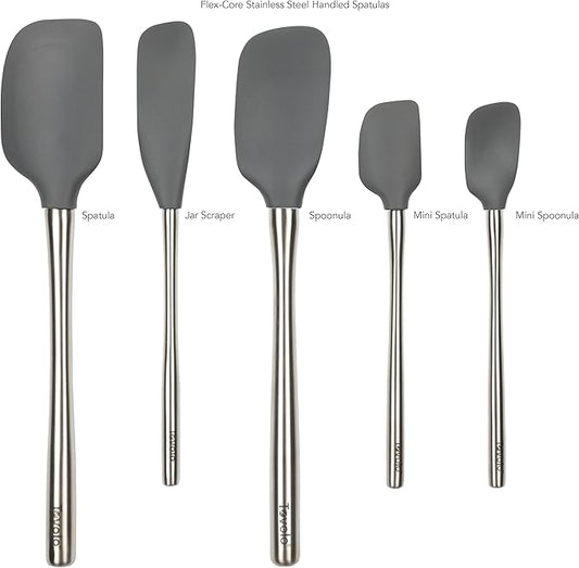 Tovolo Stainless Steel Handled Silicone Spatula Set of 5 Charcoal Gray, Dishwasher Safe Kitchen Spatula Set for Cooking Baking, Non Toxic BPA Free Silicone Spatula set with Metal Steel Handle