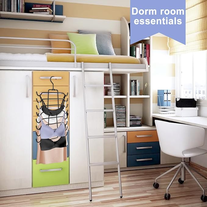 2Pcs Tank Top Hangers Space Saving Hanger Organizer Bra Hangers Black | 360° Rotating Metal Closet Organizers and Storage Lingerie Hangers for Tank Tops Cami Bras Belts Swimsuits Lingeries