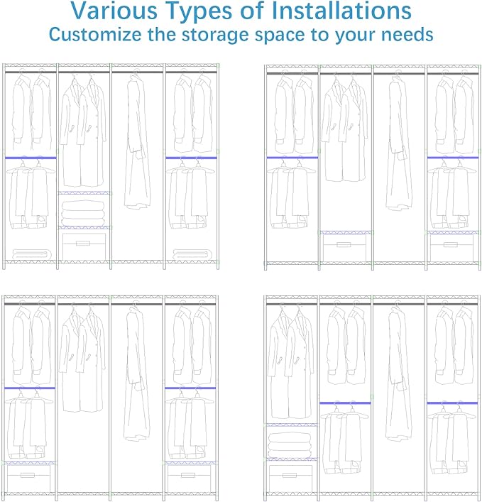 VIPEK V40 Heavy Duty Clothes Rack, 1110lbs Capacity Sturdy Metal Garment Rack, Clothing Rack with 6 Shelves & 4 Hang Rods, Adjustable Open Wardrobe Closet Organizer for Bedroom/Apartment/Retail, Black