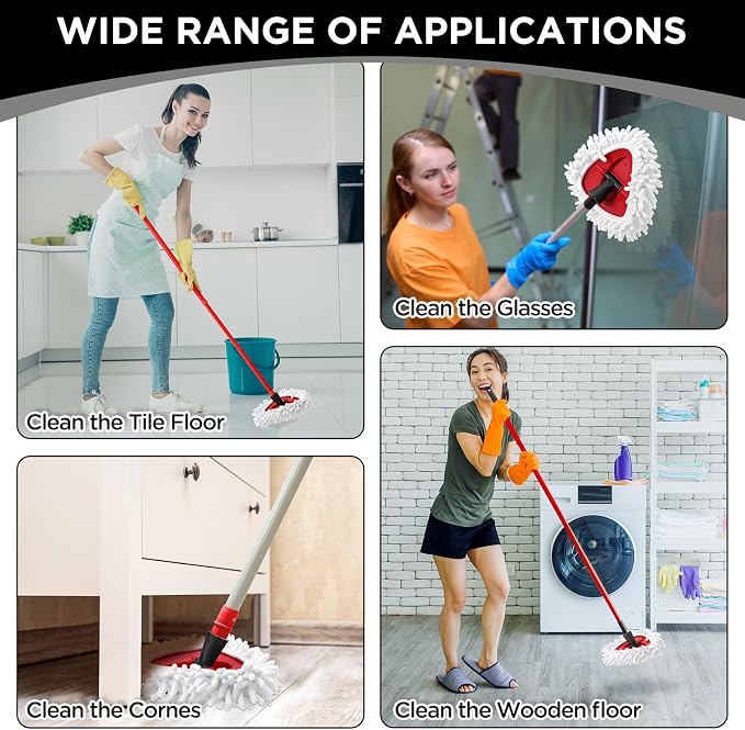 3 Pack Chenille Mop Heads Replacements Compatible with 1 Tank System Chenille Duster Replacement Heads Microfiber Spin Mop Refill Pads Reusable Dust Refills for Floor Cleaning (White)