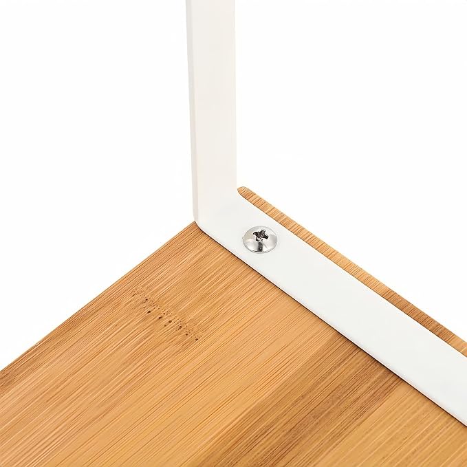 NEX Bamboo Kitchen Cabinet and Counter Shelf Organizer, Stackable & Expandable, Set of 4, White and Natural | Stackable Spice Rack, Pantry Organizers Space-Saving, Bathroom Countertop Storage, White and Natural