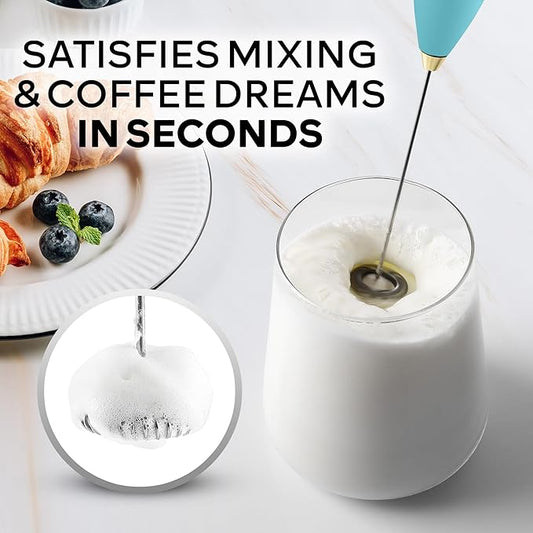 Zulay Kitchen Powerful Milk Frother Wand With 4 AA Duracell Batteries - Ultra Fast Handheld Drink Mixer - Electric Whisk Foam Maker for Coffee, Lattes, Cappuccino, Matcha & Creamer - Lake Gold