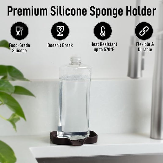 Zulay Kitchen Small Silicone Sponge Holder (4.9x3.3”) – Space-Saving Sink Organizer Tray for Sponge, Soap, Brush & More – Compact Non-Slip Dish for Kitchen & Bathroom (Chocolate)