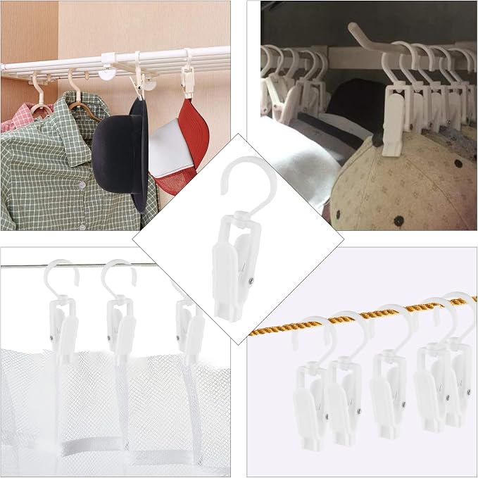 Jiozermi 10 PCS Laundry Hooks Clip, Plastic, White | Super Strong, Swivel Hooks, For Clothing Store Home Office & Workshop
