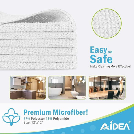 AIDEA Microfiber Cleaning Cloth White-400PK, Soft Microfiber Towels for Cars, Absorbent Cleaning Rags, Lint-Free Streak-Free Wash Cloths for House, Kitchen, Window,11.5"×11.5"