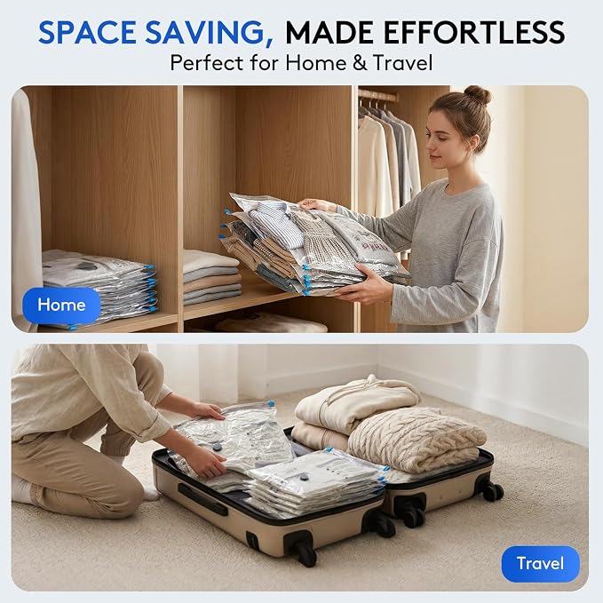 15+1 Packs Vacuum Bags for Travel with Rechargeable Pump, 3 Sizes Vacuum Seal Bags for Clothing, Compression Vacuum Travel Bags for Luggage, Vacuum Packing Bags for Closet Organization