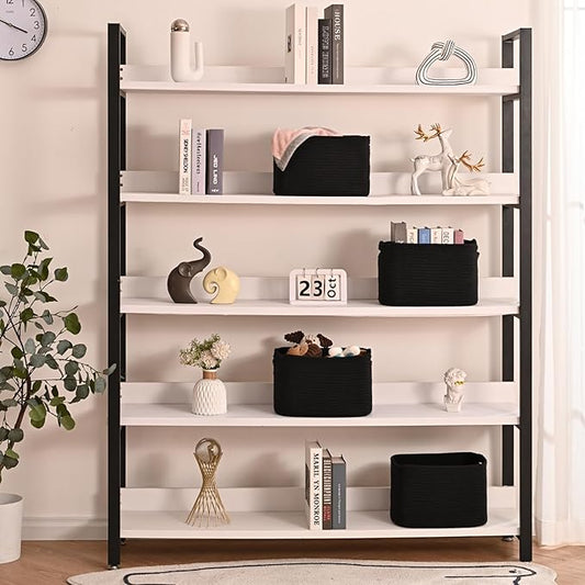 ICERZCZ Black Storage Baskets for Shelves, Small Storage Baskets for Organizing, Woven Cotton Rope Baskets for Storage, Book Basket, Decorative Shelf Basket, 12.5"Lx9.1''Wx7.9''H (4 Packs) Black