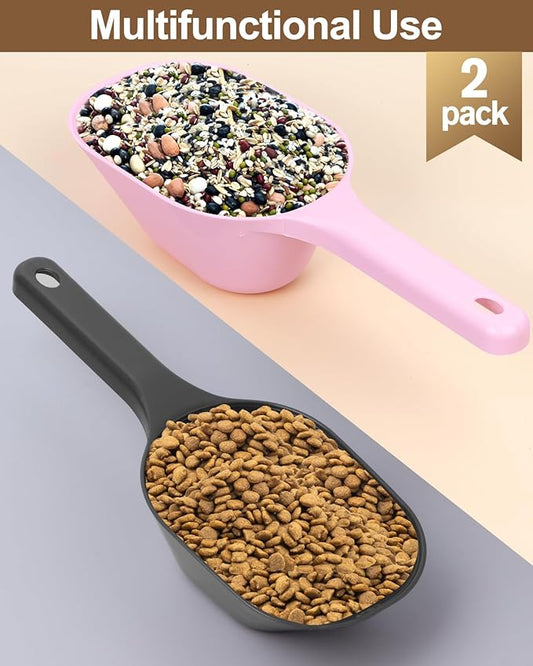 Dog-Cat Food-Scoop Measuring-Cup,1 Cup Capacity Versatile Plastic Pet Food Scoop with Measuring Lines 1 Cup and 1/2 Cup for Precise Portion Control (2, Black and Pink)