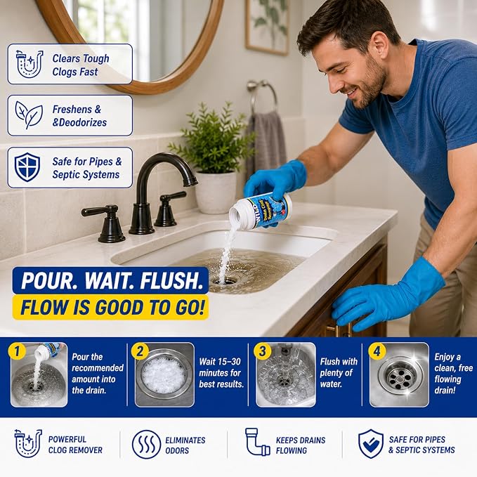 Drain Clog Remover 4 Pack, Sink Drain Cleaner Fast Foaming, Clogged Drai Remover Rapidly by Dissolve Impurities, Quick Cleaning Tool for for Pipes & Toilet, Kitchen Sinks, Bathroom Showers(480g)
