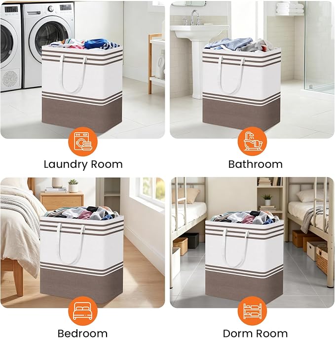 TranquilRelax 3-Pack Laundry Basket, Laundry Hamper, Khaki-100L | Freestanding&Water-Resistant Laundry Hamper, Collapsible Tall Clothes Hamper with Carry Handles for Clothes, Laundry Basket