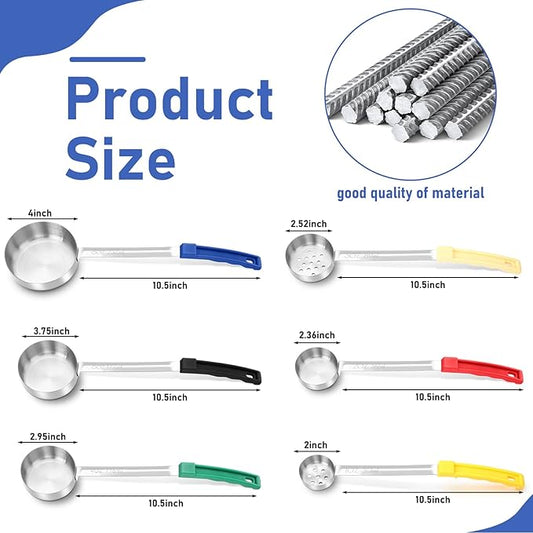 6 Pcs Portion Control Serving Spoons Set, Portion Scoops for Food, Unslotted Spoon (2, 4, 6, 8 oz), Slotted Stainless Steel Ladle Spoon (1, 3 oz) for Measuring Serving Ladle Utensils Weight Loss