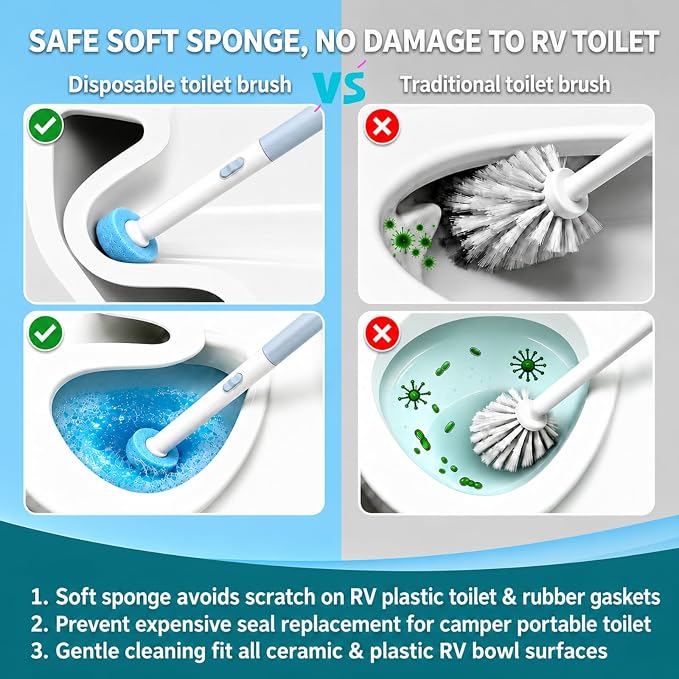 RV Toilet Brush, Wall Mount Bath Cleaning Brush Set, 16 Cleaner Refill | Hands-Free Toilet Bowl Wand Kit, Cleaning System Starter Kit, Bathroom Cleaning System for RV, Sink, Bathtub, Wash Basin
