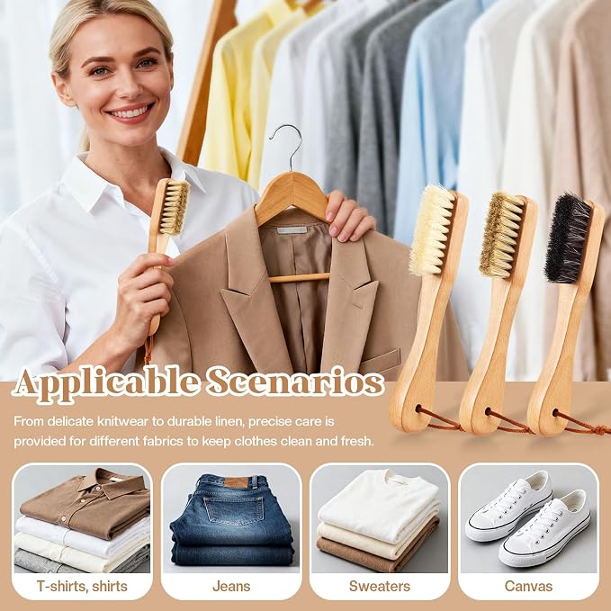 3 Pcs Wooden Laundry Stain Brush Stain Remover Dauber Brushes with Square Head Boar Bristle Small Stain Brush for Clothes for Scrubbing Stains from Furniture Fabric Leather(3 Pcs H)