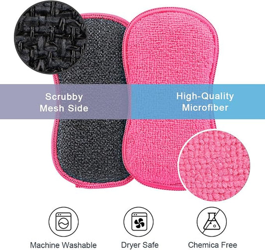 HOMEXCEL 12 Pack Multi-Purpose Scrub Sponges Kitchen Dish Sponge Non-Scratch Microfiber Sponge for Efficiently Cleaning Dishes Pots Pans, Pink