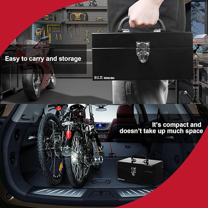 P.I.T. 12 Inch Tool Box,Portable Small Steel ToolBox with Metal Latch Closure for Household, Warehouse,Tools Storage,Black