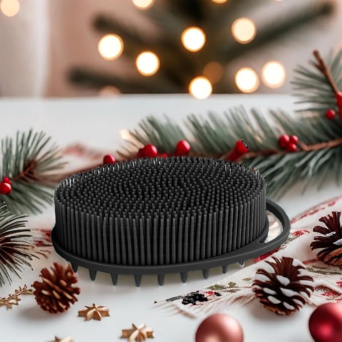 RamPula Silicone Body Scrubber, Silicone Loofah, Bath Cleaning Scrubber, Shower Sponge Glove, Exfoliating Body Brush for Wet or Dry Brushing, More Hygienic Than Traditional Loofah (Black and Grey)