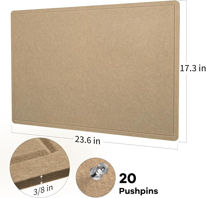 Felt Bulletin Board 24x18 inches, Decorative Pin Board for Home & Office | Cork Board Alternative for Wall with Push Pins, Display Mood Board for Photos, Notes & Reminders
