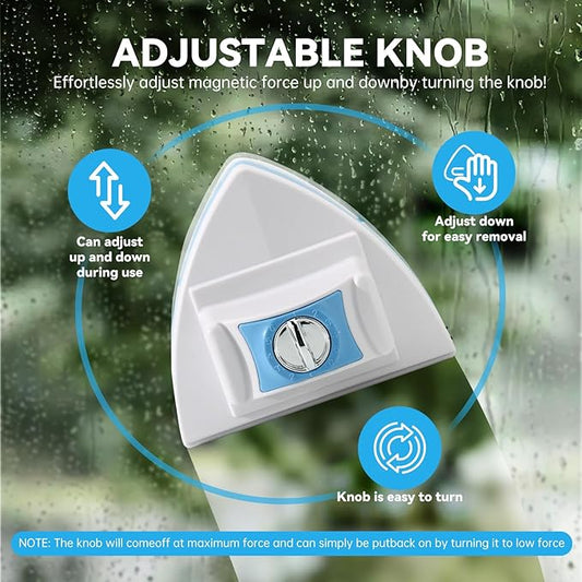 Double-Sided Magnetic Window Cleaner - Adjustable Magnetic Equipment Cleaning Brush Tool,Fits 3 - 30 mm Glass Thickness, 2.5m Safety Rope for High-Rise & Auto Glass, Safe Anti-Pinch Wiper (Blue)
