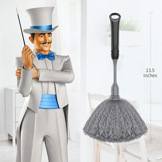 MR.SIGA Microfiber Delicate Duster with Non Slip Handle, Gray & Black | Gentle on delicate surfaces, washable microfibre duster head