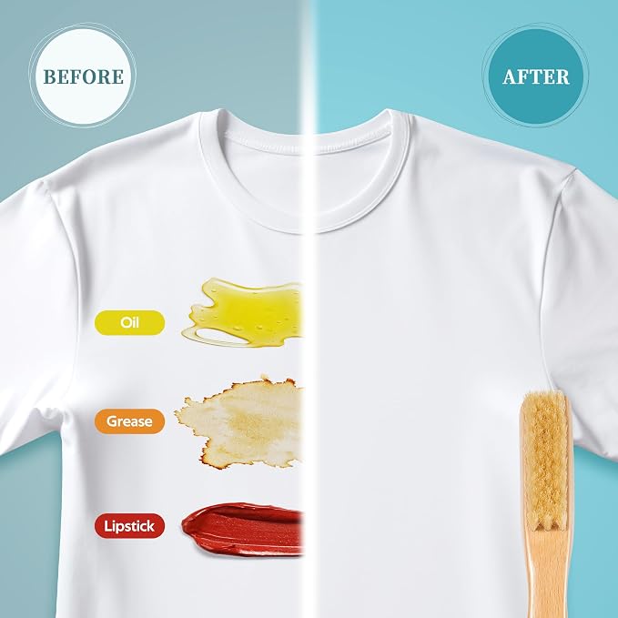 Laundry Stain Brush, Natural Soft Boar Bristles, Removes Tough Stains from Delicate Fabrics Like Knits, Cotton, and Linens, Gentle on Fabrics, No Damage