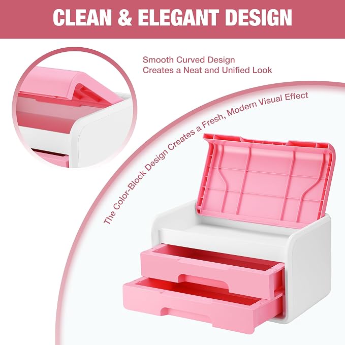 WORKPRO Small Storage Box with 2 Drawers and Flip-Top Lid | ABS Storage Case, PP Feet Pads, Arts and Crafts, Beads, Sewing Supplies, DIY Material Organization