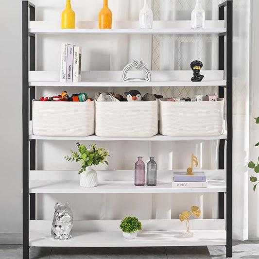 ICERZCZ Large Storage Baskets for Organizing Shelves, Woven Cotton Rope Bins for Baby Nursery Organization, Book Toy Towel Organizer, 17"x13"x9.5", 3 Packs, Off White