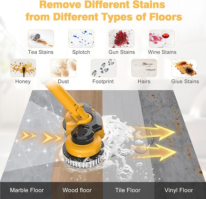 Cordless Electric Mop for Dewalt 20V Battery (NO Battery), 2 in 1 Spin Mop & Electric Floor Scrubber Machine with LED Light & Water Spray, 800 RPM Rotating Electric Mops for Floor