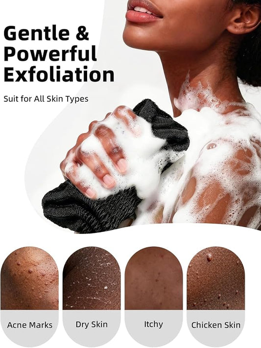 Cleangor 2Pcs African Net Sponge Authentic with Knots - Exfoliating Body | Scrubber for All Skin Types, African Bath Sponge, Wash Cloth, Gentle Exfoliation Shower Rag for Women Daily Use