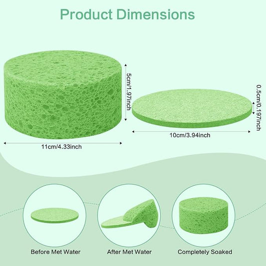 3-Pack Large Sponge, Kitchen Sponges, Handy Sponges, Cellulose Sponges, Dish Washing Sponge, Natural Sponge, Car Washing Sponge, Eco Friendly Sponge (Round, 4" X 4" X 2"), Green