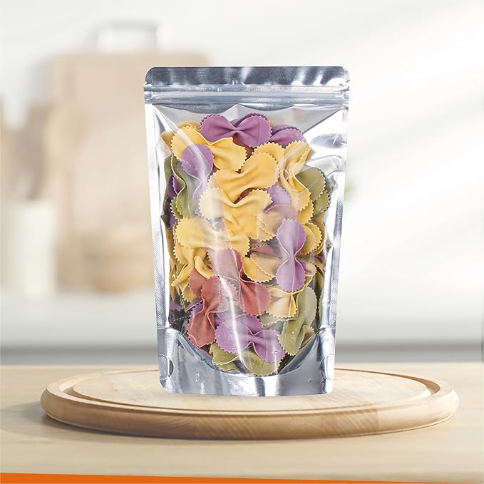 BELLE KR® Mylar Bags for Food Storage- Pack Of 100 (30 Pieces 4"x6" and 5"x8" and 40 Pieces 6"x9") Resealable Mylar Ziplock Bag with 7.5mil Thickness with Labels