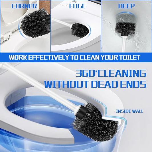 Toilet Brush and Holder Set, 2 Pack Long Handle Non-Slip Grip Toilet Bowl Brush, Hard Toilet Brush, Deep Cleaning for Bathroom, Easy to Assemble White