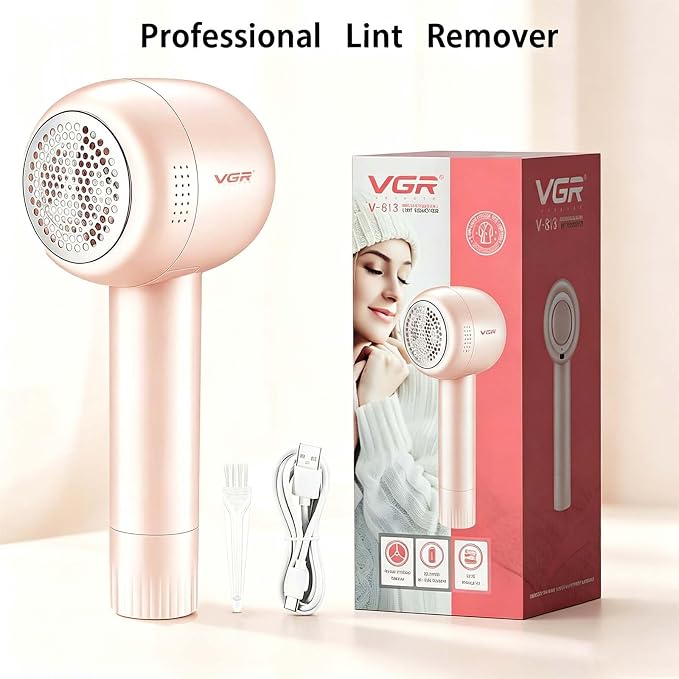 VGR 813 Rechargeable Fabric Shaver,6-Blade Lint Remover,Pink | Cordless Clothes Lint Remover for Sweaters, Blankets, Couch, at home or while traveling