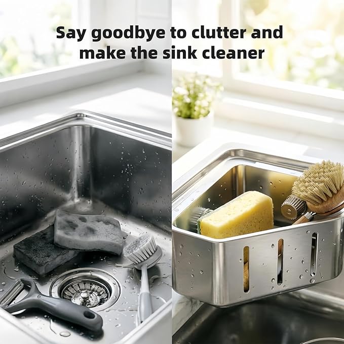 Sponge Holder for Kitchen Sink,Sink Caddy Organizer with Suction Cups,Strong Load-Bearing capacity Rustproof Triangle Kitchen Storage Rack for Right Angle Sink,Store Sponge,Soap, Stopper,Brush