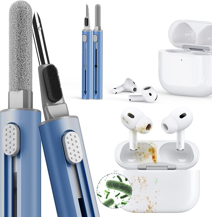 Inesore Multi Cleaning Kit for AirPods & All Bluetooth Earbuds (Deep Blue) | Metal Tip, High-Density Soft Brush, Flocked Sponge Tip, 3 in 1 Design, Compact & Lightweight, Easy Operation, Easy to Carry