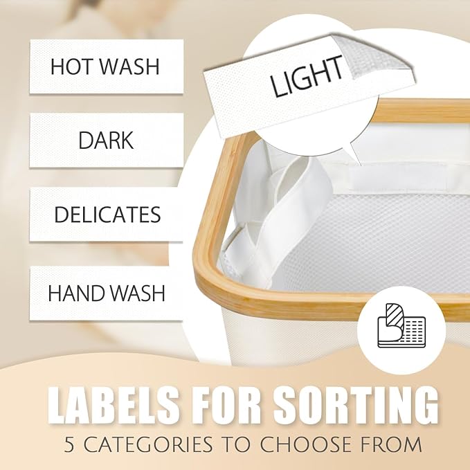 Hampers for Laundry Basket with Lid, 145L Large Laundry Hamper 3 Section | Dirty Clothes Hamper Separator with 3 Removable Bags & 5 Labels, Divided Laundry Organizer for Bedroom, Laundry Room, Beige