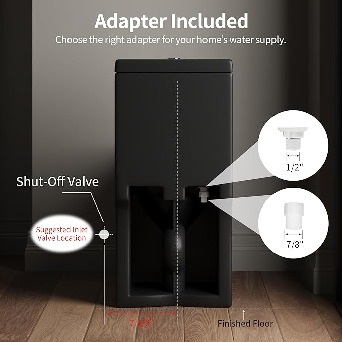 DeerValley Compact One Piece Toilet Standard Seat Height for Small Bathroom Dual Flush 1.1/1.6 GPF Powerful and Quiet 12'' Rough-In Skirted Toilet DV-1F52812B
