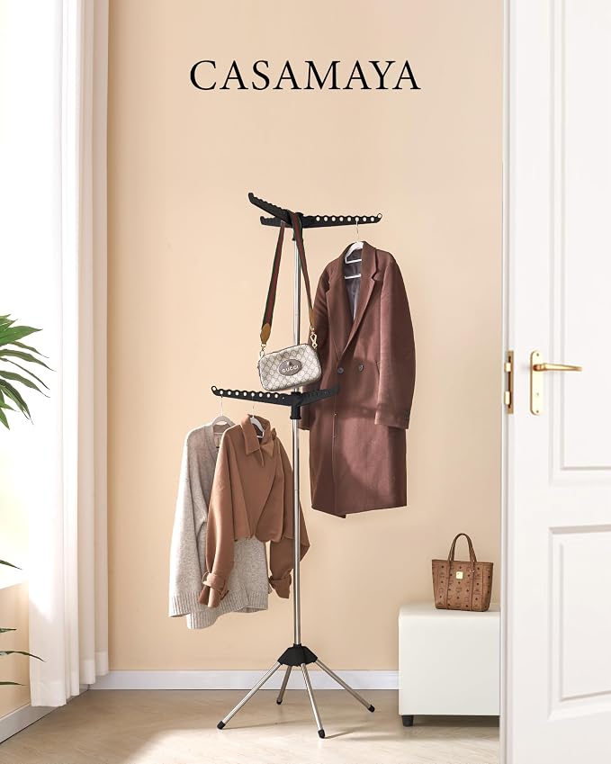 CASAMAYA Clothes Drying Rack Foldable, 74.8 inch 2 Tier Laundry Drying Rack with Rotating Clothes Rail for 54 Pieces of Clothes, Space Saving, Indoor, Stainless Steel, Black and Silver CDR002B01