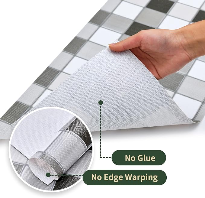 Drawer and Shelf Liner for Kitchen Cabinet: 12 in X 30 Ft Non Slip | Waterproof Shelf Paper Non Adhesive Refrigerator Liners Gray Mosaic Easy Liners for Bathroom