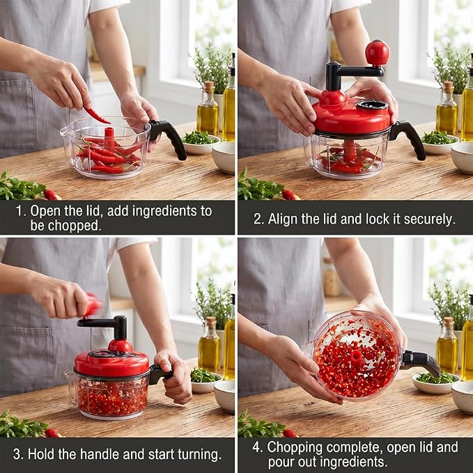 Hand Food Chopper, Manual Vegetable Chopper with Stainless Steel Blades, Rotation Onion Chopper for Garlic, Salad, Salsa, Nuts, Meat, Easy to Clean Food Dicer & Mincer (Blue)